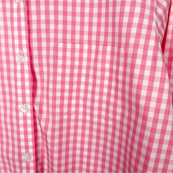 L.L Bean wrinkle free pink gingham plaid button down 100% cotton Sz. M | barbie - Picture 4 of 8